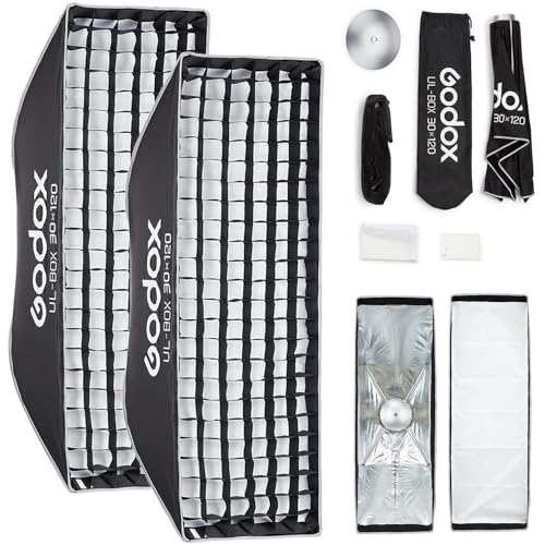 2Pack 30x120cm Strip Softbox Quick Release, UL 11.8"x47" Honeycomb Grid Soft Box Bowens Mount with Diffusers/Diffuser Plate for Portrait Photgraphy Studio Monolight Video Light, Streaming - size: 2 Pack Ul-30x120cm