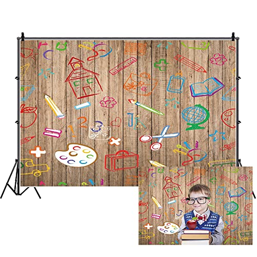 Renaiss 5x3ft Welcome Back to School Backdrop Cute Colorful School Supplies Hand Painted Wood Wall Background Photography Baby Shower Birthday Classroom Kindergarten Decor Wallpaper Portrait Banner - color: WSNWH16792, size: 5x3ft