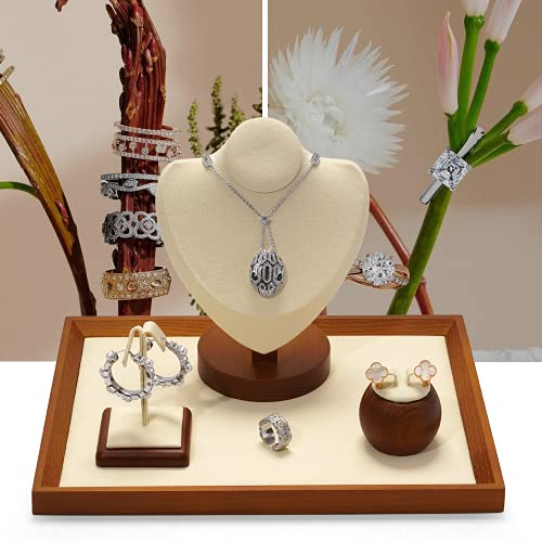 Oirlv Solid Wood Flat Jewelry Tray, Rectangle Jewelry Display Tray, Drawer Dresser or Nightstand Organizer, Microfiber Valet Plate, Catchall Plate(Creamy-White, Large) - color: Creamy-white, size: 11.8" x 9.1" x 0.7"