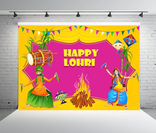 BELECO 20x10ft Fabric Happy Lohri Backdrop Indian Harvesting Festival Bonfire Music Dancing Photography Background India Holiday Celebration Party Decoration Banner Photo Booth Shoot Props - size: 20x10FT