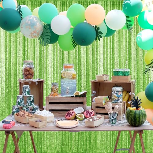 2×8FT-2PCS Green Sequin Backdrop Curtains Panels, Photography Backdrop Glitter Curtains Fabric Background for Christmas Wedding Party Decor - color: Apple Green, size: 2X8FT-2PCS