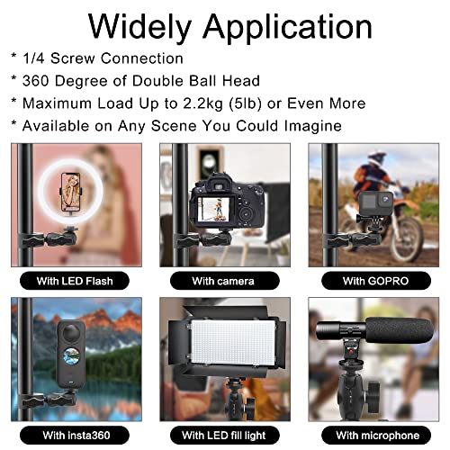 Taisioner Super Camera Clamp Mount Double Socket Arm 1/4"-20 Ball Head Adapter Gopro Accessories Suitable for GoPro AKASO DJI Action Insta360 or DSLR Digital Camera Monitor/LED Lights/ - size: 2.4"super clamp