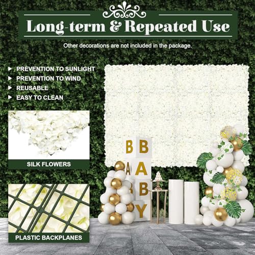 10 PCS Flower Wall Panel Artificial Flowers Wall Decoration 24" x 16" Decorative Hydrangea Flower Panels Wall for Home Party Wedding Christmas Festival Photo Backgdrop Decor (10 PCS, White) - color: 10 Pcs, White