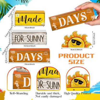 Lineshading 4 Pcs Summer Table Decoration Wooden Sun Beach Tiered Tray Decor Summer Centerpiece Rustic Wood Made for Sunny Day Block Sign Gifts Beach Decorations for Home Kitchen Office Coffee Bar - style: Sun