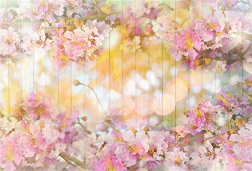 AOFOTO 8x6ft Sweet Flowers Backdrop Spring Hazy Wooden Wall Photography Background Girl Adult Kid Infant Baby Artistic Portrait Floral Wood Board Photo Shoot Studio Props Video Drop Vinyl Wallpaper - size: 8x6ft