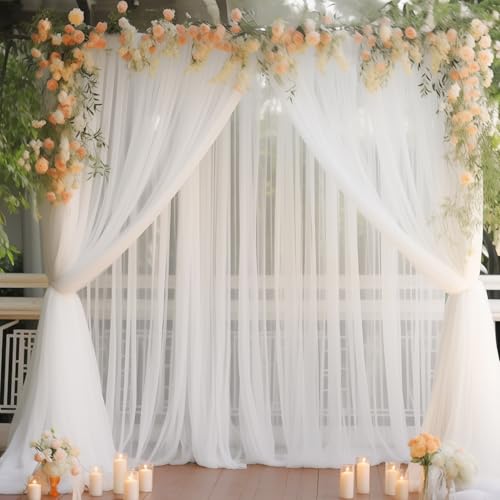 20x10 White Tulle Backdrop Curtains for Parties, Sheer Backdrop Curtain Wedding Photo Background Drapes for Baby Shower Photography Birthday Party - color: White, size: 20x10ft