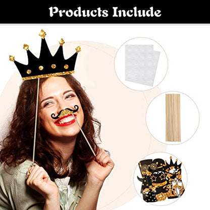 Zonon 24 Pcs Funny Photo Booth Props Class of 2026 Graduation Birthday Wedding Family Class Reunion Prom Disco Party Celebration Decoration Supplies Mix of Hats, Lipstick, Tie(Golden) - color: Golden
