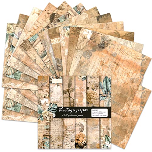 BLEDS Scrapbook Paper, 24 Sheets Craft Card Making Paper Pad 6x6 inch Single-Side Printing Vintage Paper Supplies for Mails Journaling Decorative Background Art Album Junk Journal - color: 6x6 VinPaper