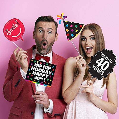 40th Birthday Photo Booth Props - 40 Pieces - Funny Birthday Party Supplies for Him or Her - Photo Booth Decorations, Favors and Gifts