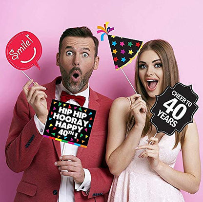 40th Birthday Photo Booth Props - 40 Pieces - Funny Birthday Party Supplies for Him or Her - Photo Booth Decorations, Favors and Gifts