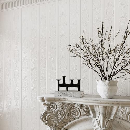 JiffDiff Wallpaper Peel and Stick Textured,3D Embossed Wall Paper Stick on Wallpaper Modern Waterproof Self Adhesive Contact Paper(17.3" x 1200",White) - color: White, size: 17.3" x 1200"