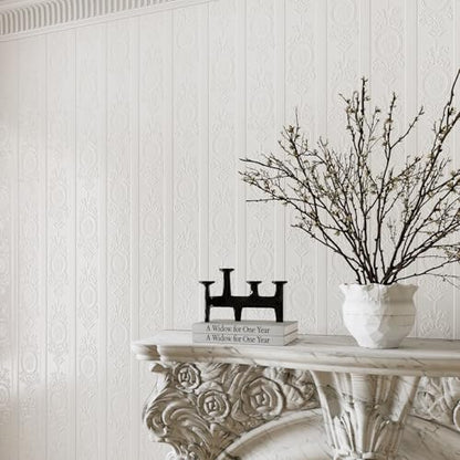 JiffDiff Wallpaper Peel and Stick Textured,3D Embossed Wall Paper Stick on Wallpaper Modern Waterproof Self Adhesive Contact Paper(17.3" x 1200",White) - color: White, size: 17.3" x 1200"