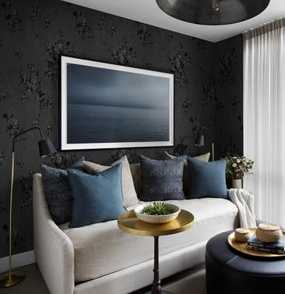 Erfoni Black Peel and Stick Wallpaper Black Floral Embossed Contact Paper 17.7inch×393.7inch Removable Textured Flower Wallpaper Self Adhesive Thicken Accent Wall Countertops Wall Paper - color: Black, size: 17.7" x 394"