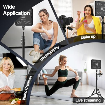 LED Video Light Kit, 2800-7000K Dimmable Studio Lighting with Tripod Stand & Phone Holder, 73” Adjustable Height for Video Recording, Live Streaming, YouTube, Photography，2-Pack