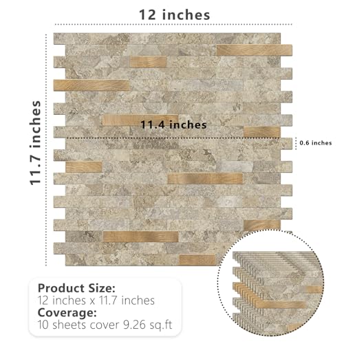 STICKGOO Peel and Stick Backsplash Tile, Stick on Backsplash for Kitchen and Bathroom, Stone Beige Marble Look PVC Mixed Metal Gold Self Adhesive Wall Tiles(Sample) - color: Stone Beige with Metal Gold