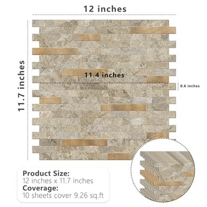 STICKGOO Peel and Stick Backsplash Tile, Stick on Backsplash for Kitchen and Bathroom, Stone Beige Marble Look PVC Mixed Metal Gold Self Adhesive Wall Tiles(Sample) - color: Stone Beige with Metal Gold