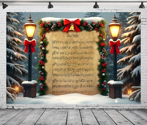 Christmas Photography Backdrop 7x5FT Winter Wonderland Xmas Music Snow Scene Photography Background Festival Party Decorations Holiday Photo Banner - color: Christmas Photography Background