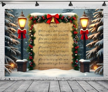 Christmas Photography Backdrop 7x5FT Winter Wonderland Xmas Music Snow Scene Photography Background Festival Party Decorations Holiday Photo Banner - color: Christmas Photography Background