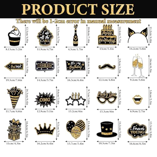 36PCS Birthday Photo Booth Props Party Supplies, Black Gold Photo Booth, Holiday Picture Decorations for Party Selfie Party Decorations and Gifts - size: Black Gold Photo Booth Props