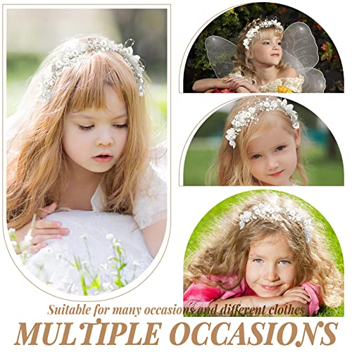 Retrowavy 2 Pcs Flower Girl Headpiece, Flower Girl Hair Accessories Rhinestone Crystal Princess Pearl Headband Bridal Hair Headband for Wedding First Communion(Silver) - color: Silver