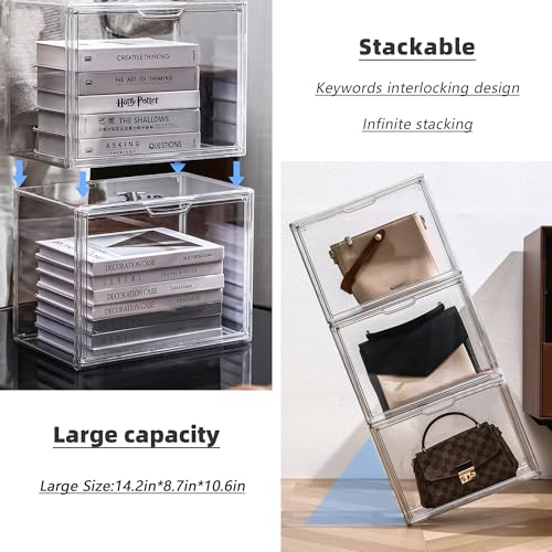 Clear Acrylic Display Case, Stackable Plastic Storage Bins with Magnetic Attraction Lid, Showcase for Cosmetic, Large Figures Collectibles, X-Large - size: X-large-1pcs