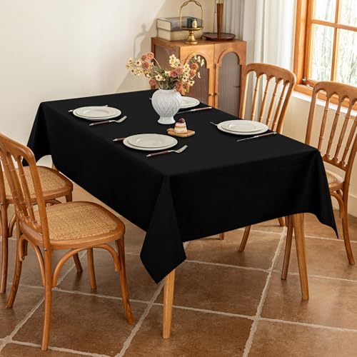 Seenus Black Long Table Cloth Fits 8 Foot Rectangle Table, Stain Resistant & Wipeable Fabric Tablecloth for 10-12 Seats Dining Banquet Party, 60 x 120 Inch - color: Black, size: 120" x 60" (Rectangular)