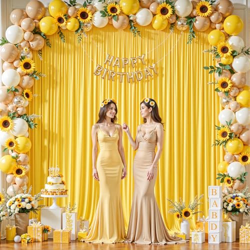 8ftx10ft Wrinkle Free Yellow Backdrop Curtain - 10 Feet Photography Backdrop Drapes, Silky Polyester Back Drop Cloth for Wedding Baby Shower Balloon Arch Background - color: Yellow, size: 8FTx10FT (W4'xH10', 2 Panels)