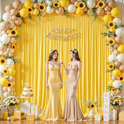 8ftx10ft Wrinkle Free Yellow Backdrop Curtain - 10 Feet Photography Backdrop Drapes, Silky Polyester Back Drop Cloth for Wedding Baby Shower Balloon Arch Background - color: Yellow, size: 8FTx10FT (W4'xH10', 2 Panels)