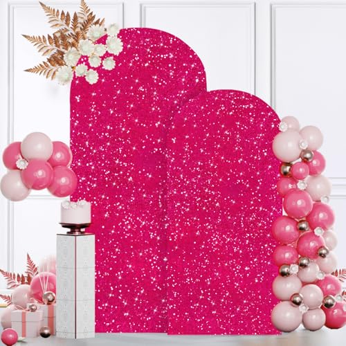 MODFUNS Arch Backdrop Stand and Cover Set 6&7.2ft Hot Pink Sequins Arch Backdrop Cover Metal Arch Frame with Covers Double Sided Arch Stand Covers for Wedding Party Baby Shower Decoration - color: Hot Pink, size: 6&7.2FT-Set