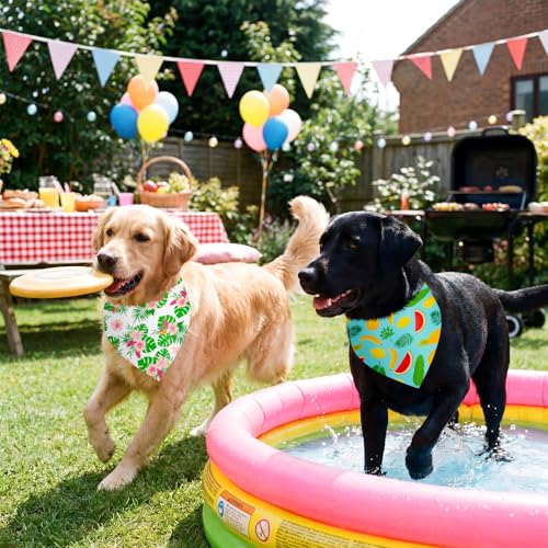 Abbylike 100 Pieces Summer Themed Dog Bandanas Bulk Hawaiian Dog Bandanas for Pets Triangle Kerchief Scarf Bibs Set for Summer Pets Dogs Party Costume Accessories, 25 Styles (31.5 x 21.7 x 21.7) - size: 31.5 X 21.7 X 21.7 Inch, style: Summer