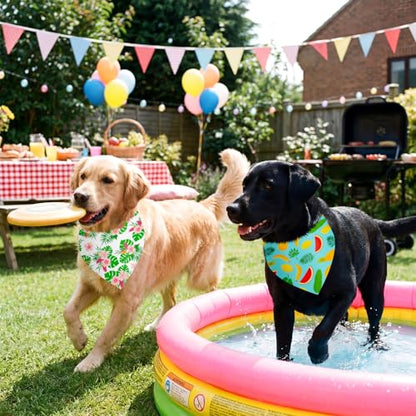 Abbylike 100 Pieces Summer Themed Dog Bandanas Bulk Hawaiian Dog Bandanas for Pets Triangle Kerchief Scarf Bibs Set for Summer Pets Dogs Party Costume Accessories, 25 Styles (31.5 x 21.7 x 21.7) - size: 31.5 X 21.7 X 21.7 Inch, style: Summer