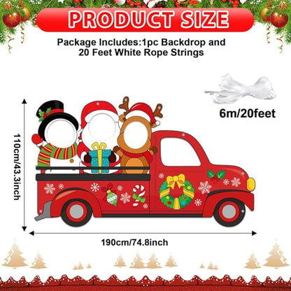 Large 75 Inch Christmas Red Truck Photo Prop Selfie Frame Christmas Party Decorations Large Fabric Red Truck Backdrop Reindeer Santa Claus Snowman Photo Booth Frame for Winter Xmas Holiday Party Decor