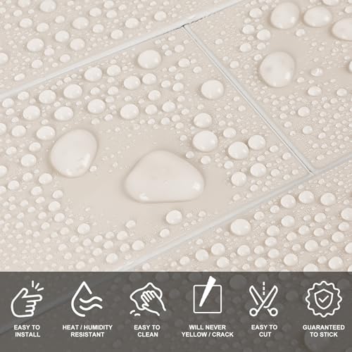 24-Pieces Peel and Stick Tiles for Kitchen Backsplash, New Upgrade Design 12" x 3"SPC Subway Backsplash Tiles, Cream Beige Premium Finger Tiles (White). - color: White, size: 10 Sheet