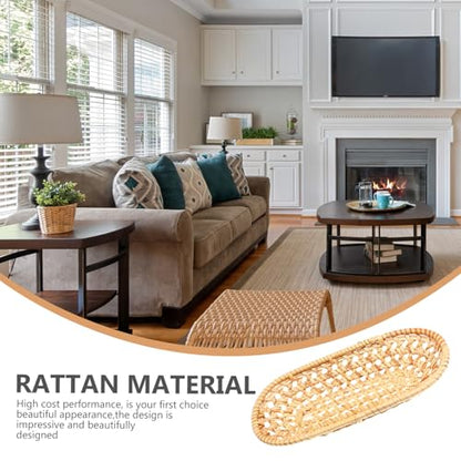 STAHAD Hand Woven Rattan Serving Tray Natural Food Storage Plate Decorative Basket for Tea Fruit Snacks Photography Prop Rustic Home Decor