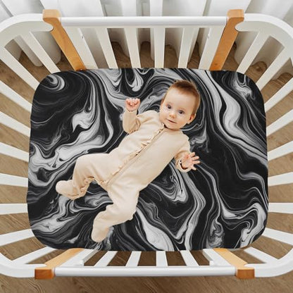 Kigai Black White Marble Texture Crib Sheets - Fitted Crib Sheets for Boys Girls, Soft Baby Crib Mattress Sheets 52 x 28 Inches - size: 52x28 Inch