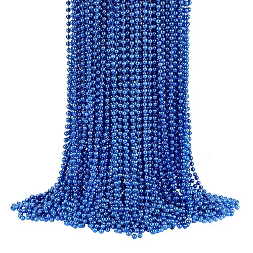 YAXINRUI 72 PCS Blue Bead Necklace, Blue Mardi Gras Beads Christmas Necklaces, Patriotic Necklace, 33 Inch Round Beaded Necklaces for Mardi Gras Christmas 4th of July Festive Events - color: Blue, size: 72 Pcs