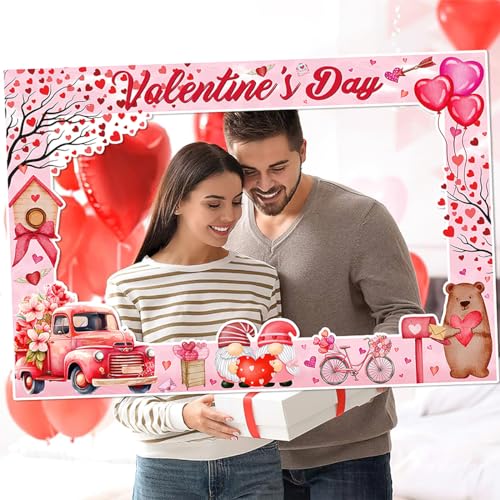 Valentine's Day Photo Prop Frame Valentine's Day Theme Selfie Photo Booth Props Door Cover Funny Heart Tree Car Dwarf Props for Photoshoot Posing Signs for Wedding Photography Decor