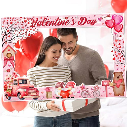Valentine's Day Photo Prop Frame Valentine's Day Theme Selfie Photo Booth Props Door Cover Funny Heart Tree Car Dwarf Props for Photoshoot Posing Signs for Wedding Photography Decor