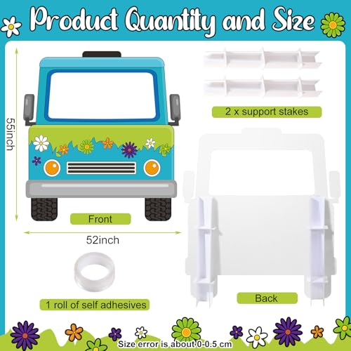 Capoda Mysterious Van Photo Backdrop Stand up Cardboard Cutout for Hippie Daisy Party Decorations - 55 x 52 Inch Large Retro Daisy Flower Truck Standee with Face Hole for Birthday Party Supplies - style: Hippie Car