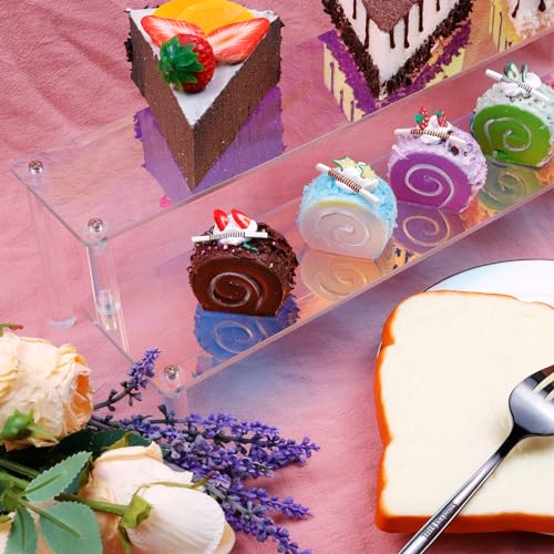 MY MIRONEY 2 Tier Acrylic Riser Display Shelf Iridescent Display Stand Figurines Decoration Organizer Cupcakes Holder for Display Food Desserts Collectibles Perfume Makeup(15.75" x 5.04" x 3.94") - size: 15.75" x 5.04" x 3.94"