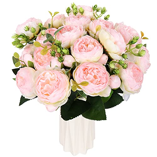 Artificial Peonies Flower Silk Peony Bouquet 4 Bundles Faux Persian Rose with Eucalyptus Leaves for Home Wedding Party Decoration (Light Pink) - color: Light Pink