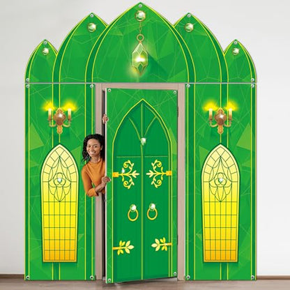 4PCS Green Castle Door Cover Party Decorations Green Castle Photography Background Fairytale Wonderland Door Hanging Porch Sign Banner for Birthday Princess Halloween Holiday Photo Prop Party Decor