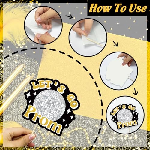 24 Pieces Black Gold Prom Photo Booth Props Kit, Graduation Party Decorations Supplies for Prom Night, Themed Dance & Senior High School Decor