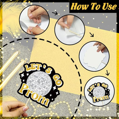 24 Pieces Black Gold Prom Photo Booth Props Kit, Graduation Party Decorations Supplies for Prom Night, Themed Dance & Senior High School Decor