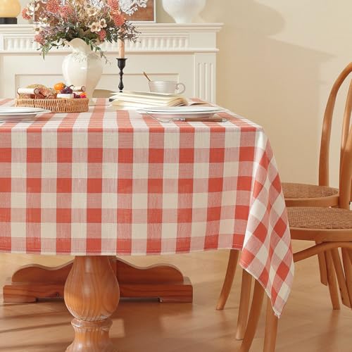 Checkered Tablecloth Rectangle Gingham Table Cloth Washable Cotton Linen Fall Thanksgiving Buffalo Plaid Table Cover for Picnic Kitchen Dining Room, Orange and White, 55 * 70 inch - color: Orange, size: 55" x 70" (Rectangular)