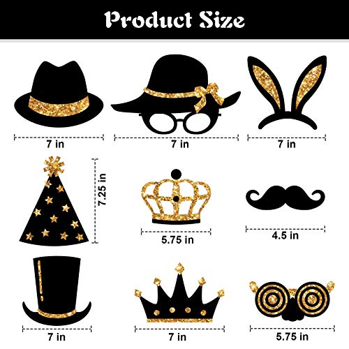 Zonon 24 Pcs Funny Photo Booth Props Class of 2026 Graduation Birthday Wedding Family Class Reunion Prom Disco Party Celebration Decoration Supplies Mix of Hats, Lipstick, Tie(Golden) - color: Golden