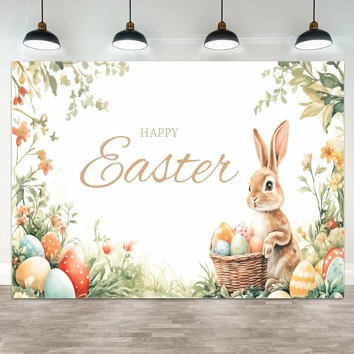 5x3ft Happy Easter Backdrop Spring Bunny Photography Background Easter Rabbit Colorful Eggs Floral Grass Party Decoration Baby Shower Banner Birthday Portrait Photo Booth Prop - color: color 17, size: 5x3ft