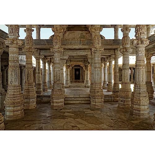 Leyiyi 12x8ft Ancient Indian Temple Photography Backdrop Beautiful Magical Old Indian Temple Background Columns Carved Wall Great Marble Columns Sculptures Backdrop Indian Vinyl Photo Studio Props - size: 12x8ft