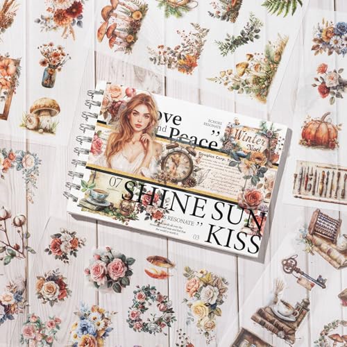 YagCu Stickers for Journaling, 20 Sheets Flower Junk Journal Sticker, PET Washi Materials Scrapbooking Supplies for Adults, People Women Planner Decorative Art Crafts - color: Flower