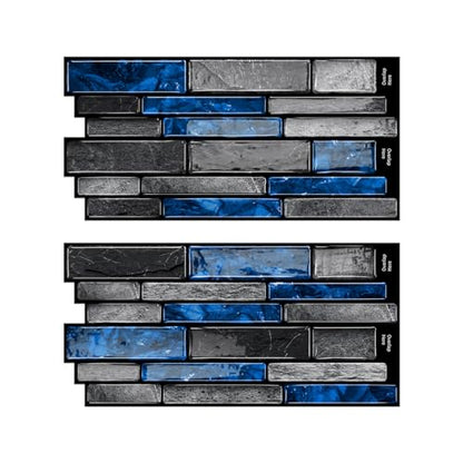 3D Textured Peel and Stick Backsplash Tiles - 20-Sheets 9.69"x4.72" Waterproof Self-Adhesive Tile for Kitchen, Bathroom - Black & Blue - color: Black&Blue